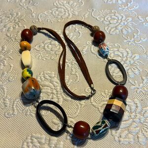 Necklace Wood ceramic, and leather